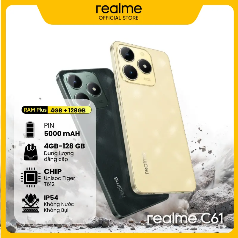Điện thoại thông minh phone mobile realme C61 Ram (4GB+8GB) ROM 128GB siêu mỏng pin 4 năm bền bỉ mượt mà 0