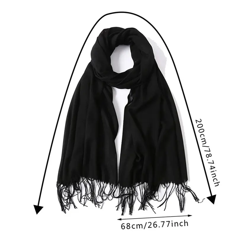 Khăn Quàng Cổ Cashmere Màu Trơn Có Tua Rua Cho Nữ, Khăn Quàng Cổ Dài Và Mỏng Cho Nữ, Khăn Choàng Nữ (Phong Cách Mỏng), Xuân Thu, Plain 7