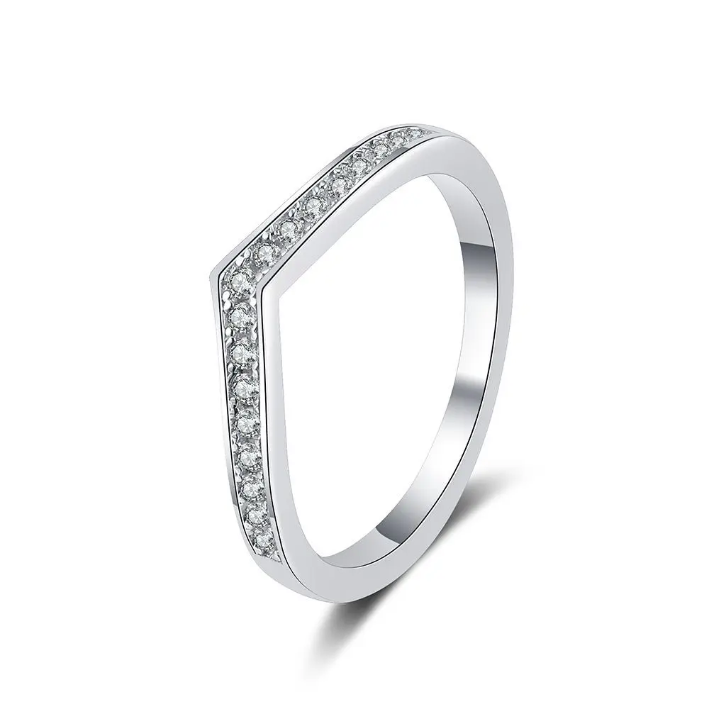Nhẫn moissanite hình chữ V, Màu bạc Sterling 925, # 23