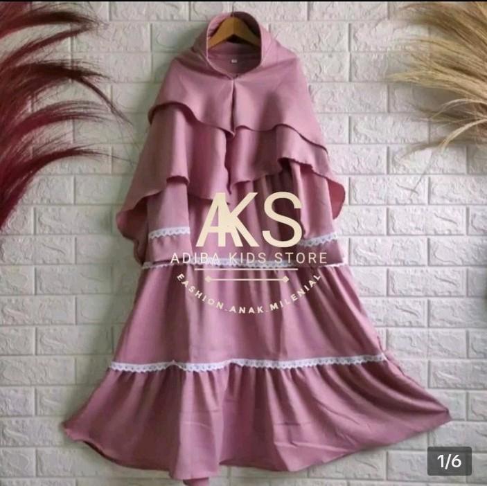 gamis renda anak usia 5sampai 12 tahun Kerudung Motif Muslim Nyaman Dress Syari Tanggung Baju Remaja 7