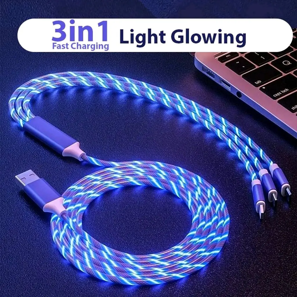 Kabel Charger - Kabel Data LED 3IN1 Tipe C Micro Lightning Fast Charge kualitas bagus 100% real pict