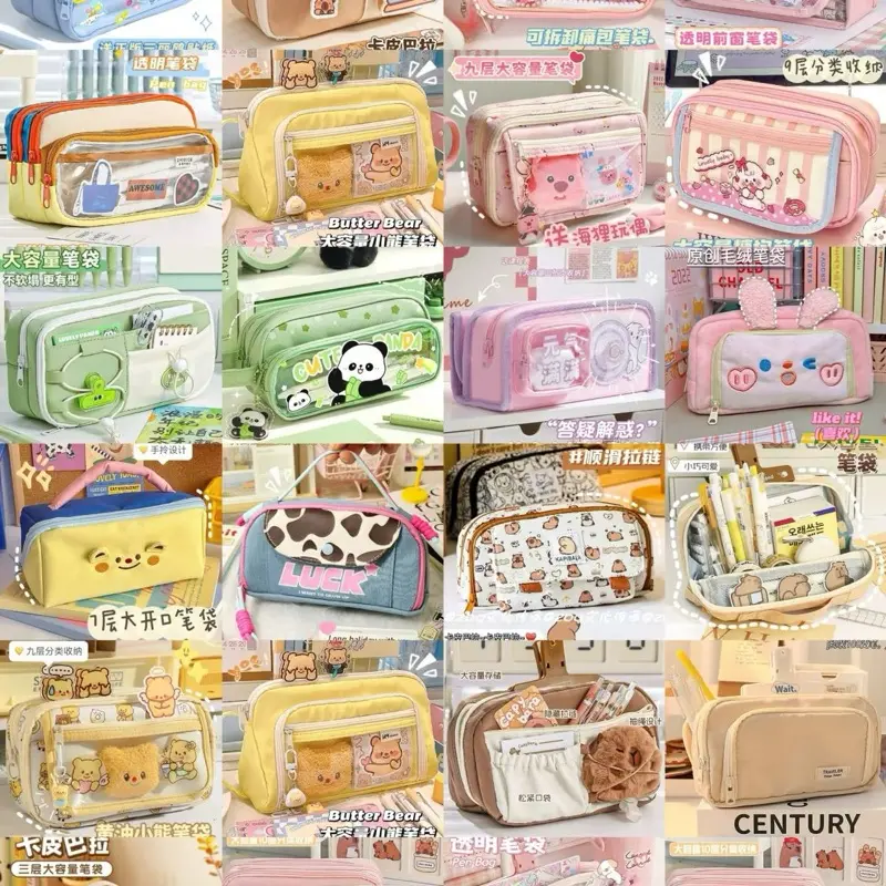 [Tặng cục bông + sticker ] Hộp đựng bút capybara nhiều ngăn mặt trước trong suốt 0