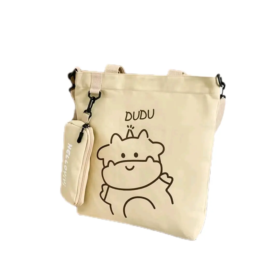 Tas Tote Bag Wanita Resleting Bear anak Terbaru 2024 Aesthetic Motif Karakter HELLO Selempang