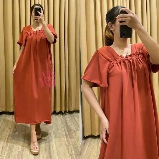 Daster Fuji Crinkle Airflow Kekinian Panjang - Homedress Ruffle Fuji Style Audy Maura Slim Premium dress 3/4 7