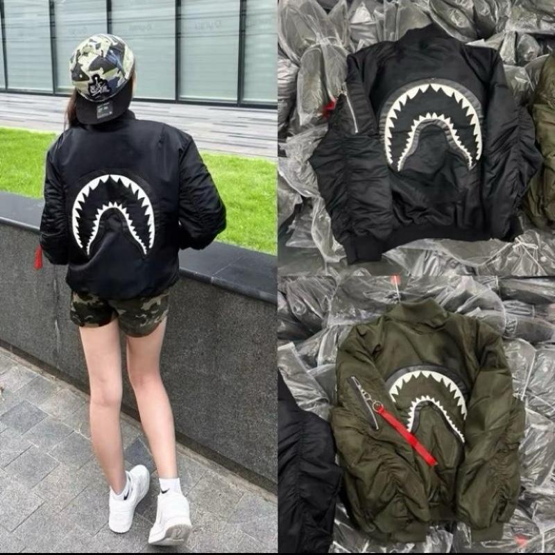 Áo khoác bomber gió nam nữ TA89 trần bông phối lưng thêu hình cá mập buồn tay dúm boy phố AK242