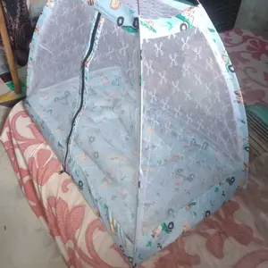 Kasur Fiber Kelambu Motif Animal Tenda Bayi 85x55cm Bahan Lembut Nyaman untuk Bayi Baru Lahir hingga Balita Desain Lucu dan Menggemaskan Biru Nyamuk Putih