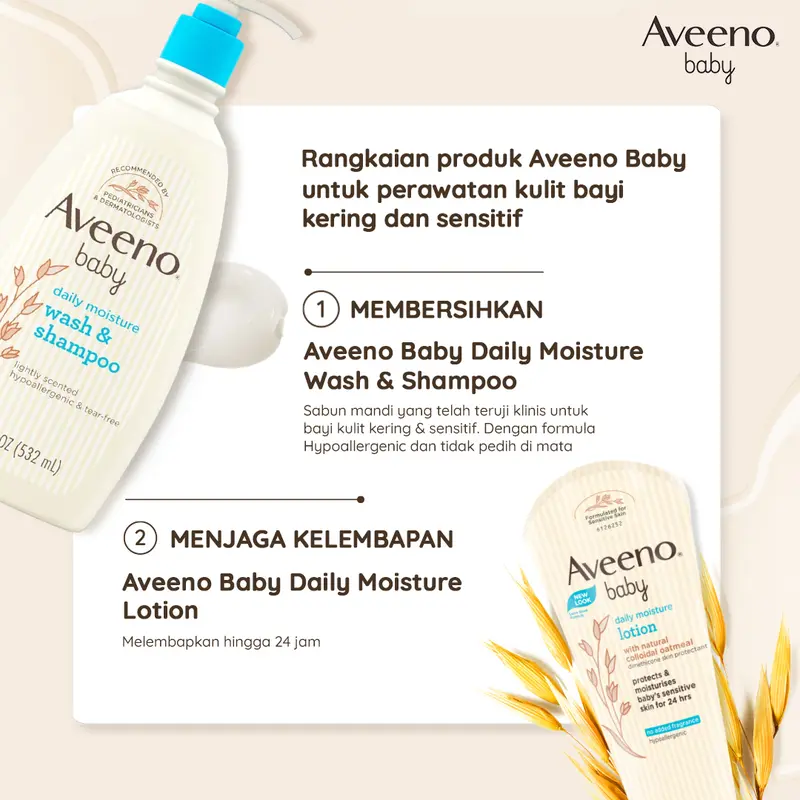 AVEENO BABY Daily Moisture Wash & Shampoo 532 ml -  Sabun Mandi & Sampo Bayi Cair Pelembab Kulit Kering dan Sensitif 5