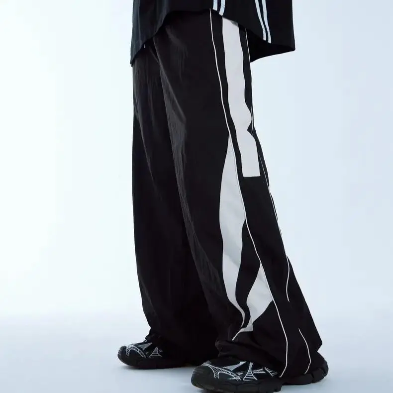 OVERFLOWSTUFF Retro Patchwork wide-leg Pants Trendy Water-Repellent Track pants Sportsweat 0