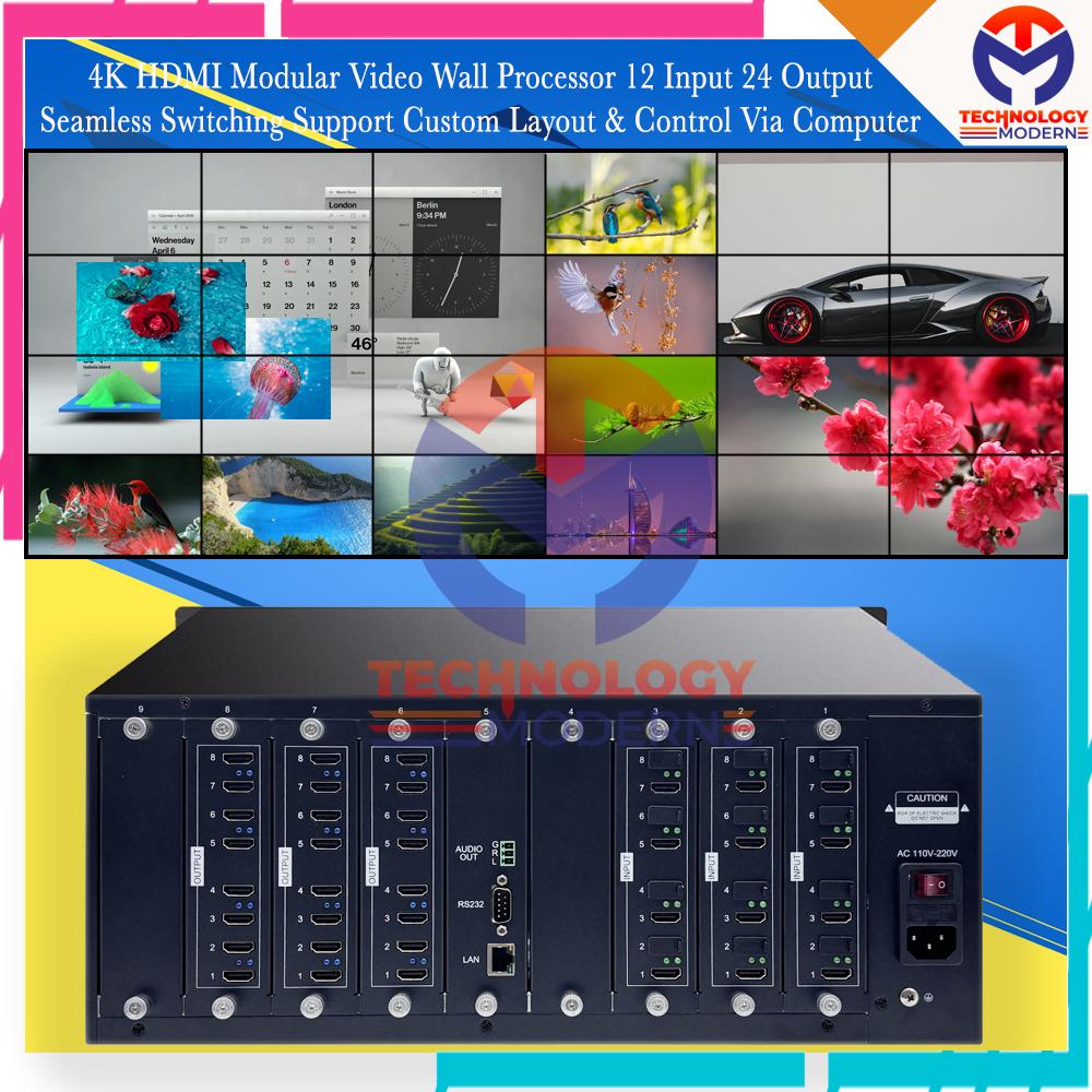 4K Video Wall Controller/Processor Modular 6x4 4x6 (12 Input 24 Output) Support Custom Layout with Seamless Switching Control Via Computer