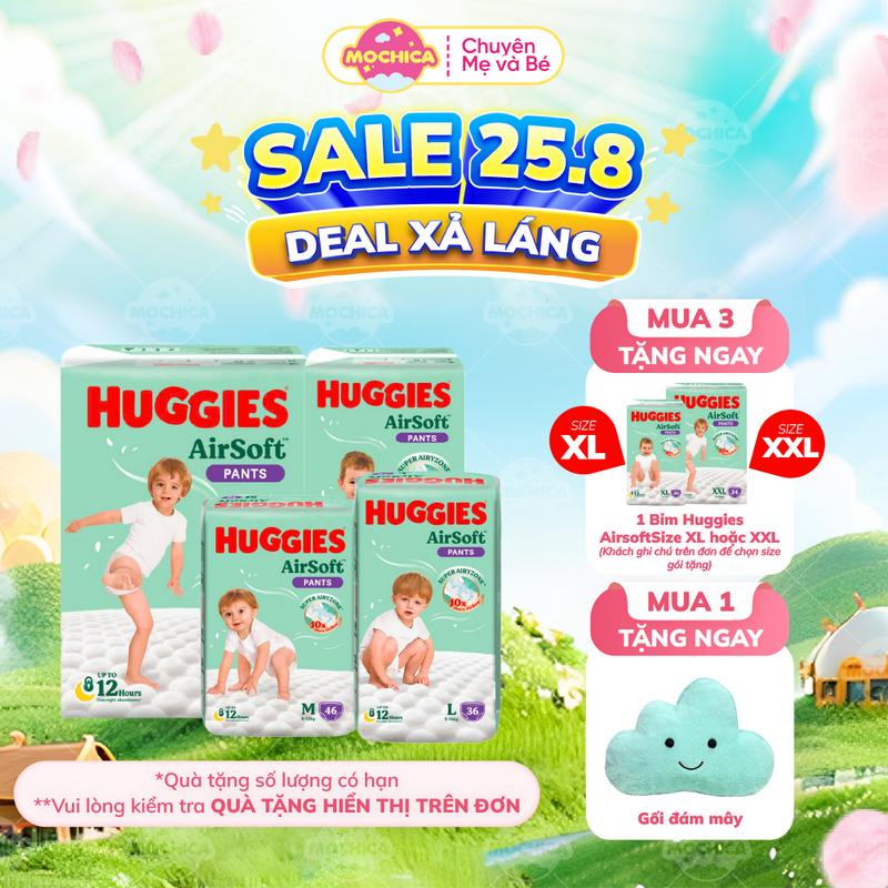 24.8 COMBO 3 - TẶNG BỈM AIRSOFT Bỉm Tã Quần HUGGIES AIRSOFT Nhẹ Êm Thoáng Khí Cho Bé Size M L XL XXL _ Mochica