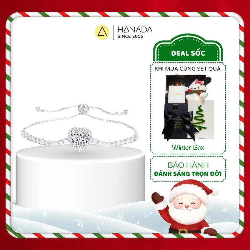  Bộ Quà Tặng 20 10 Lắc Tay Bạc 925 HANADA Trái Tim Full Đá set bạc Dây Rút Freesize Tùy Chỉnh Đính Đá Lấp Lánh Tiểu Thư Sang Trọng Đi Tiệc Tặng Bạn Gái 1367 K18 
