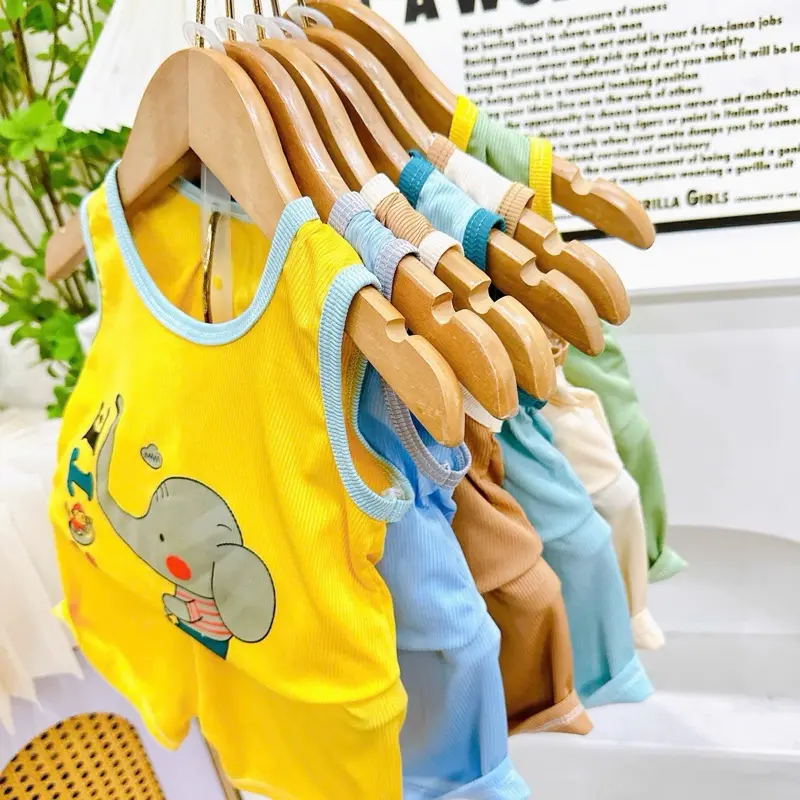 Combo 5 Bộ Quần Áo Ba Lỗ Vải Tăm Lạnh Cho Bé Từ 5-16Kg 2
