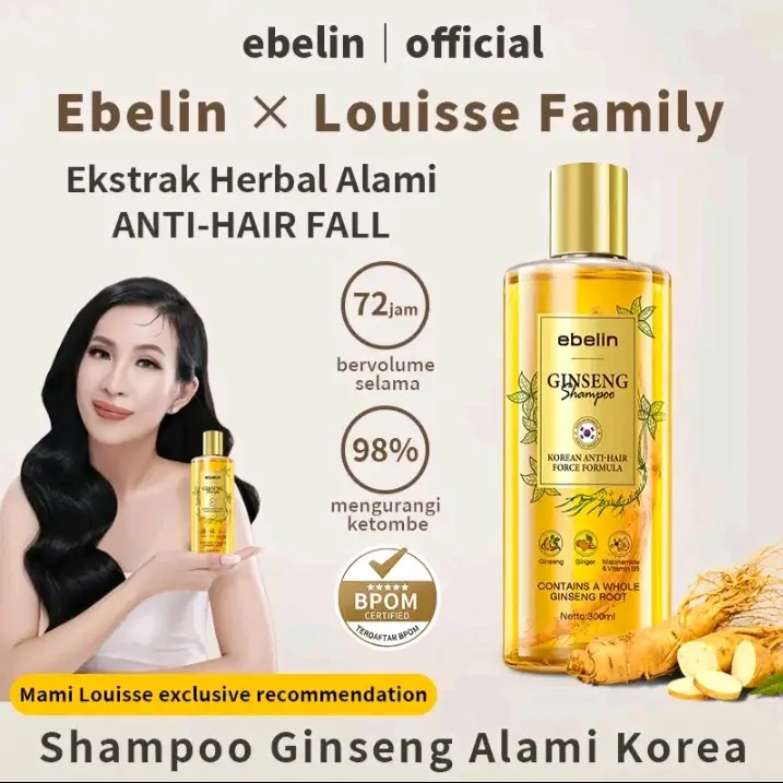 Ebelin Gingseng Shampo Ekstrak Herbal Alami Anti Hair Fall 300ml 0