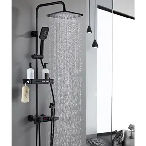 Shower Set Kamar Mandi Rain Shower + Keran Cabang Paket Lengkap Stainless Mandi Shower Set Full 4in1 Persegi Hitam 304set Kran Orbicula R Kran Keran Air Dingin Hitam