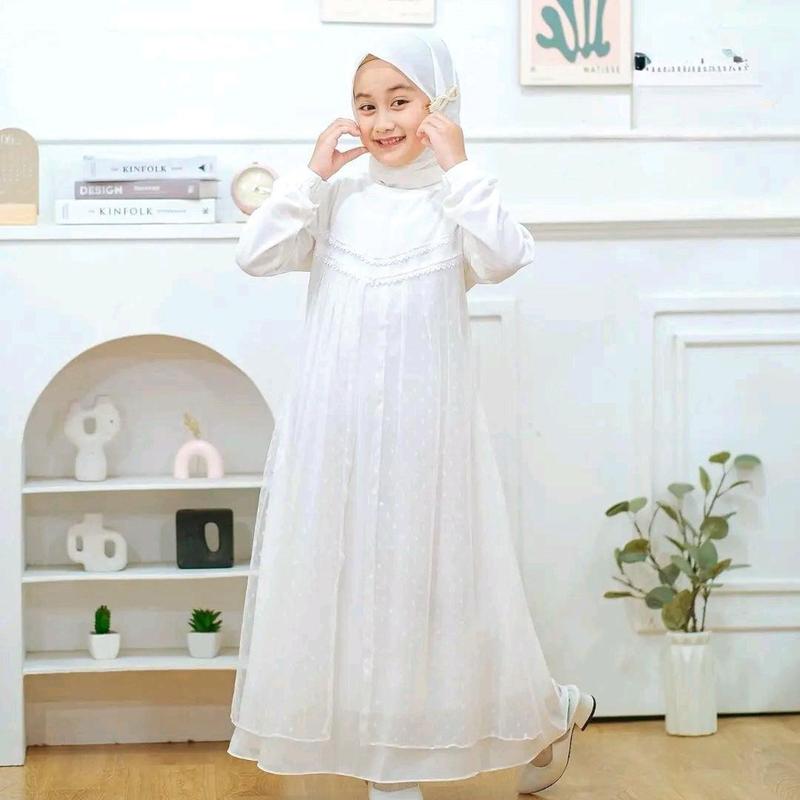 Product Introduction of Baju Anak Perempuan Shafa Dress Kids 2024 Bahan Ceruty Plus Pasmina / Gamis Anak Perempuan Terbaru / Fhasion Muslim Anak Cantik Kancing Lembut Nyaman Panjang Mewah Lebaran Pesta Renda 25