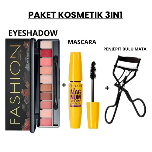 Paket Kecantikan Spesial 3 IN 1 Edisi Tahan Lama Eyeshadow - Mascara - Penjepit Bulu Mata