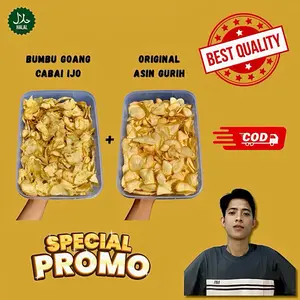 Keripik Singkong PROMO Bundling Bumbu Goang Cabai Ijo + Original Asin Gurih Snack Pedas Goreng Cemilan Renyah Tanpa Pengawet Food Kripik snak