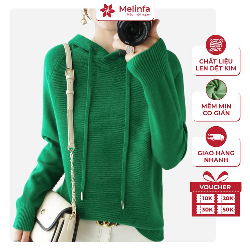  Áo len kiểu hoodie mũ trùm đầu len dệt kim mềm mại co giãn áo len nữ mặc thu đông mã VAA0482 