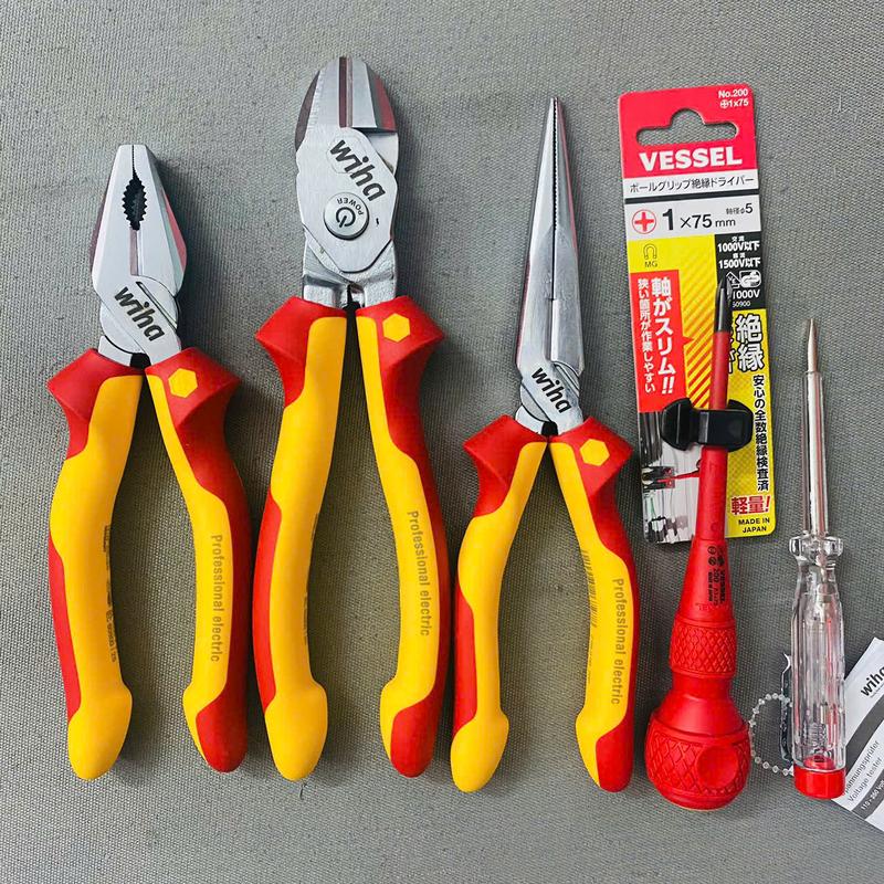 COMBO0016 Kìm Wiha Điện 18cm cắt 20cm Nhọn 20cm kèm tô vít Nhật Vessel và bút thử điện Wiha Hàng Chính Hãng - HCTOOLSVN