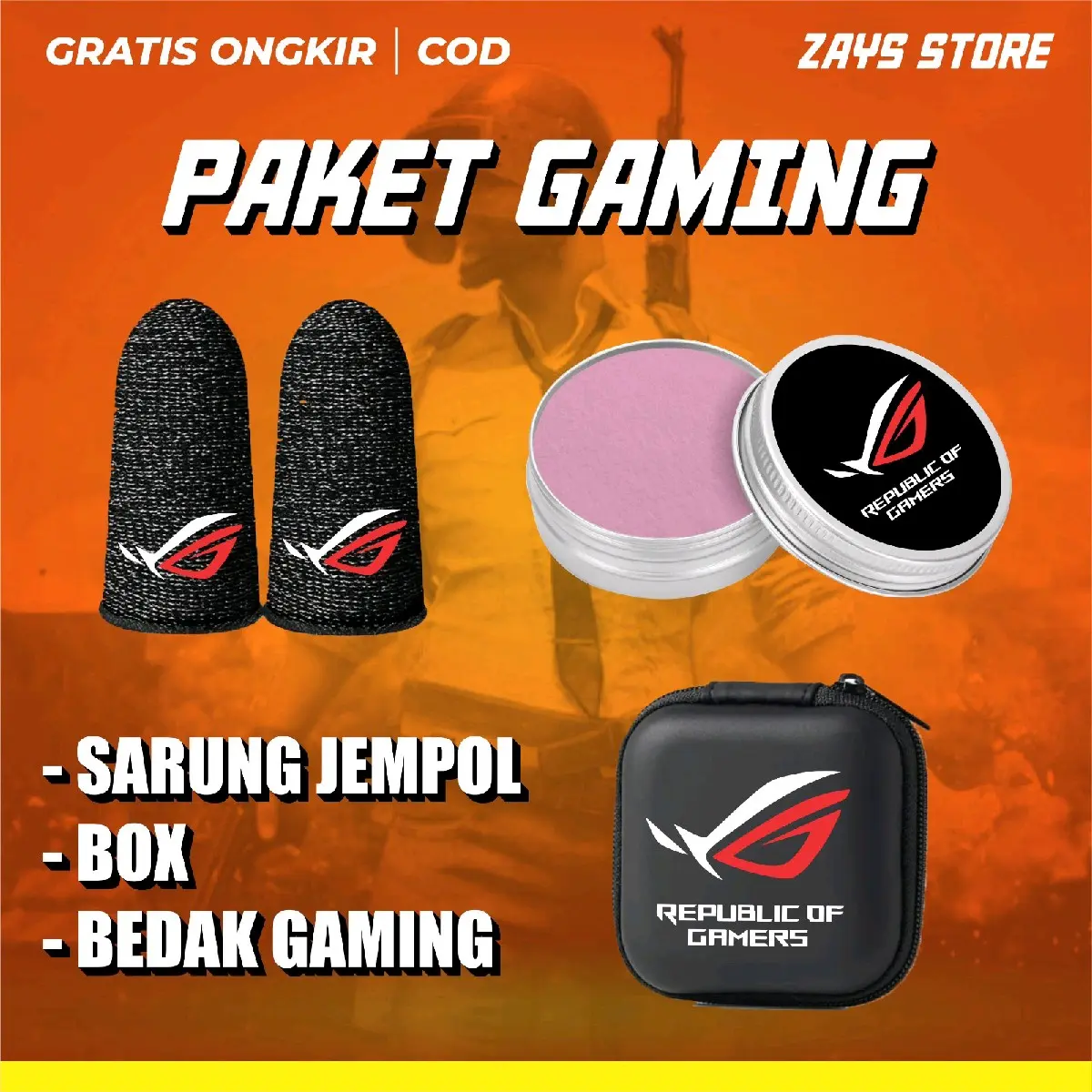 Paket Gaming 3 Item Bedak Gaming - Sarung Jempol dan Box Penyimpanan - Game