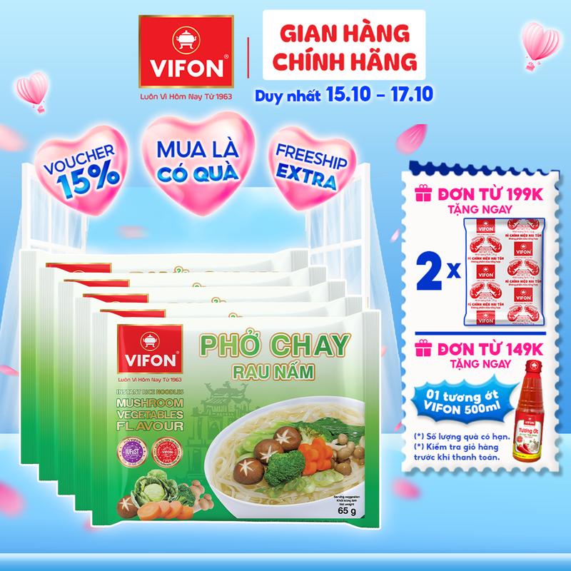 [VOUCHER HOT 15%] Set 5/ Set 10 Gói Phở Chay Rau Nấm VIFON 65gr/Gói