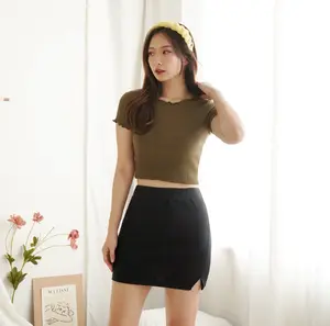 Korean Mini Skirt Rok Span Pendek Rok Wanita Knit Skirt Hitam Karet Melar 242