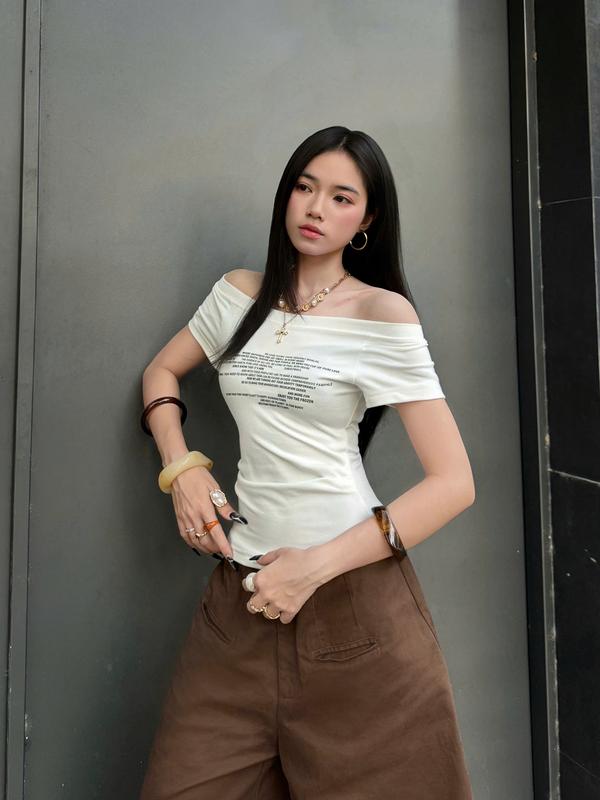 (A02) Áo thun trễ vai Migcool, áo ôm fit eo basic