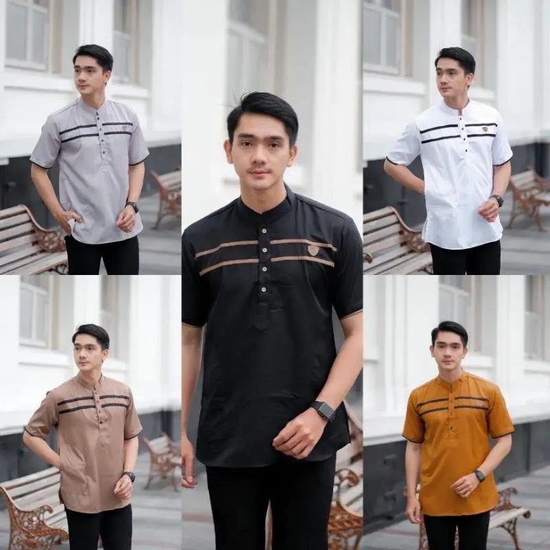 TERBARU Baju Koko Pria Dewasa Lengan Pendek Kurta List Dua Kombinasi KEKINIAN TERLARIS