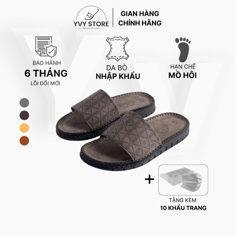 Dép Da Nam YVY STORE, Da Bò Cao Cấp, Quai Ngang Khâu Đế Cao Su Đúc Nguyên Khối Êm Chân Chống Trơn Trượt