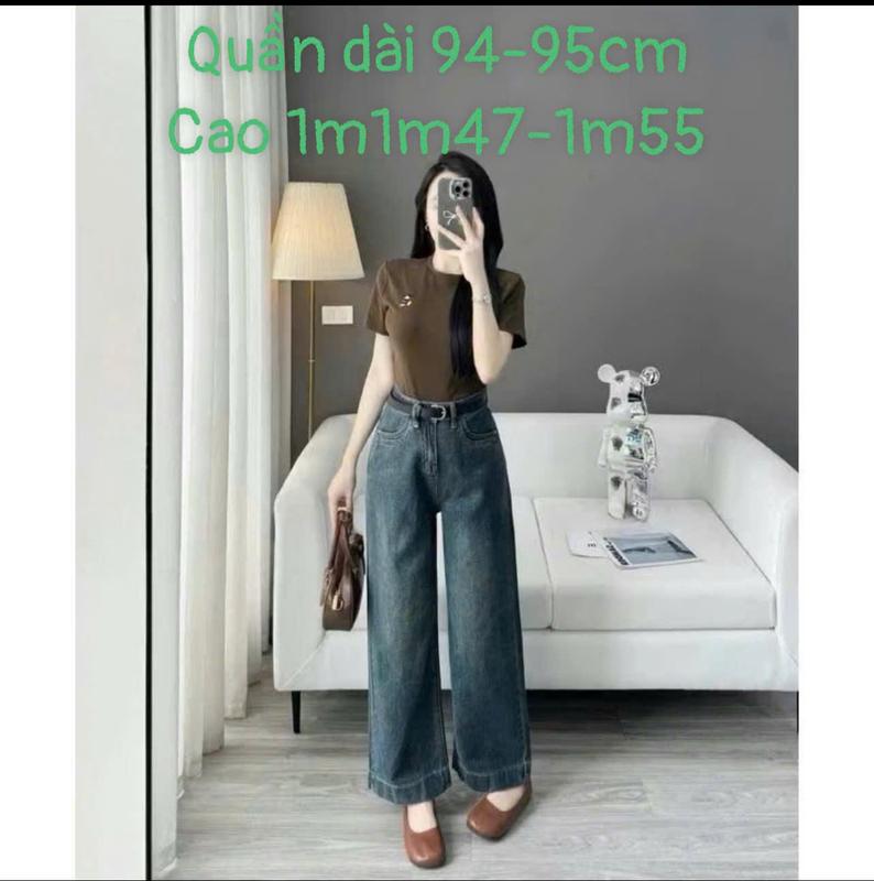 Quần jean bò ống rộng suông nữ 1m47-1m57 quần 94-95cm, 1m57-1m65 quần 98-100cm jeans cạp cao phong cách style tôn dáng 1