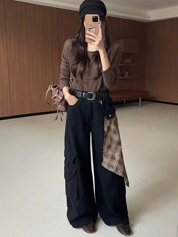   QB837  Quần Jean suông túi hộp điểm bên đính khăn MAIDO TRENDY 