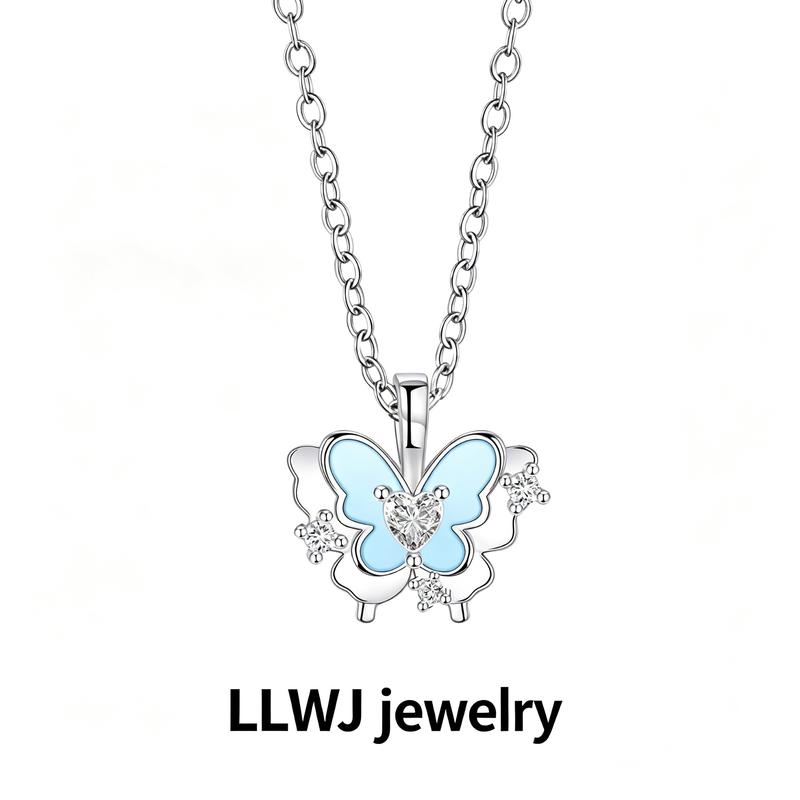 LLWJ Dòng “Bướm mùa xuân”, dây chuyền hình bướm dành cho nữ, tinh xảo, mang cảm giác cao cấp, dây chuyền xương quai xanh phủ men dạ quang, dễ phối đồ, thiết kế đơn giản, sang trọng, quà tặng, tặng bạn thân nữ, tặng bạn gái