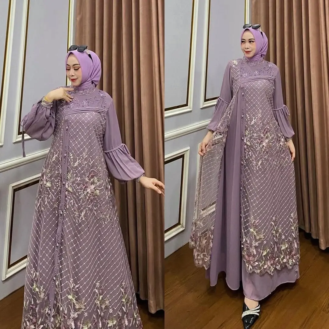 Larist Fashion - Clarisa Gamis Brokat Tile Garden Terbaru 2025 Dress Brukat Mewah Kondangan Viral Gaun Pesta Elegan Baju Muslim Lebaran 2025 Kekinian Bisa COD