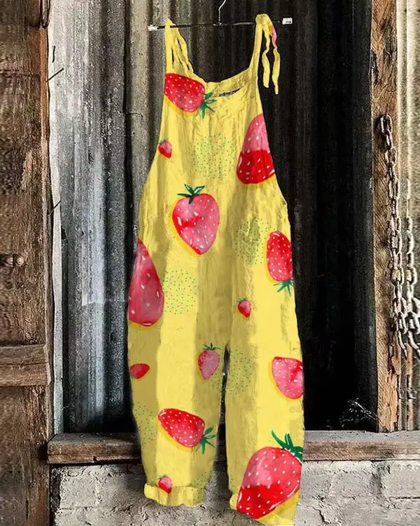 2024 new fashion trend women's summer bohemian loose and comfortable casual jumpsuit wide leg jumpsuit cute and sweet fruit 3D printed loose jumpsuit back pants women's oversized S-5XL