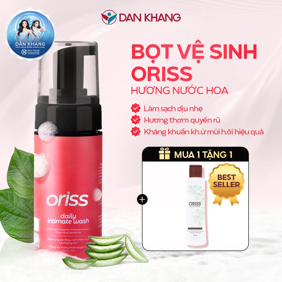 [MUA 1 TẶNG 1] Dung dịch vệ sinh phụ nữ dạng bọt Oriss hỗ trợ làm sạch giảm mùi dịu nhẹ hương nước hoa quyến rũ chai 120ml Women