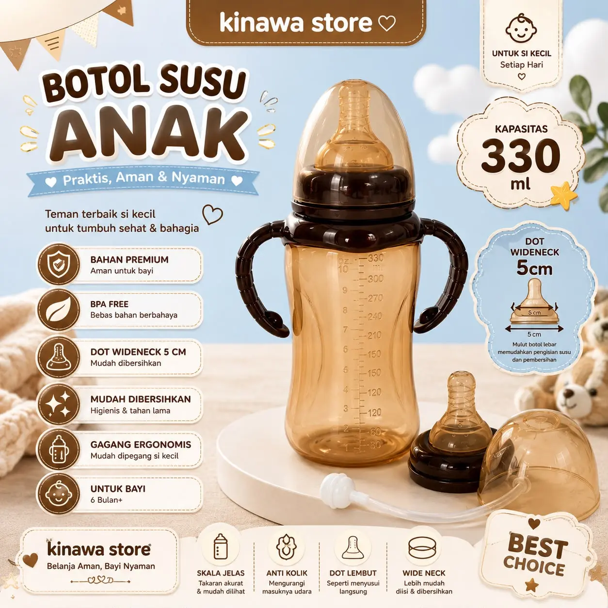 BEST SELLER! botol bayi jumbo 330ml dengan selang anti sedak bahan pp no 5 bisa direbus