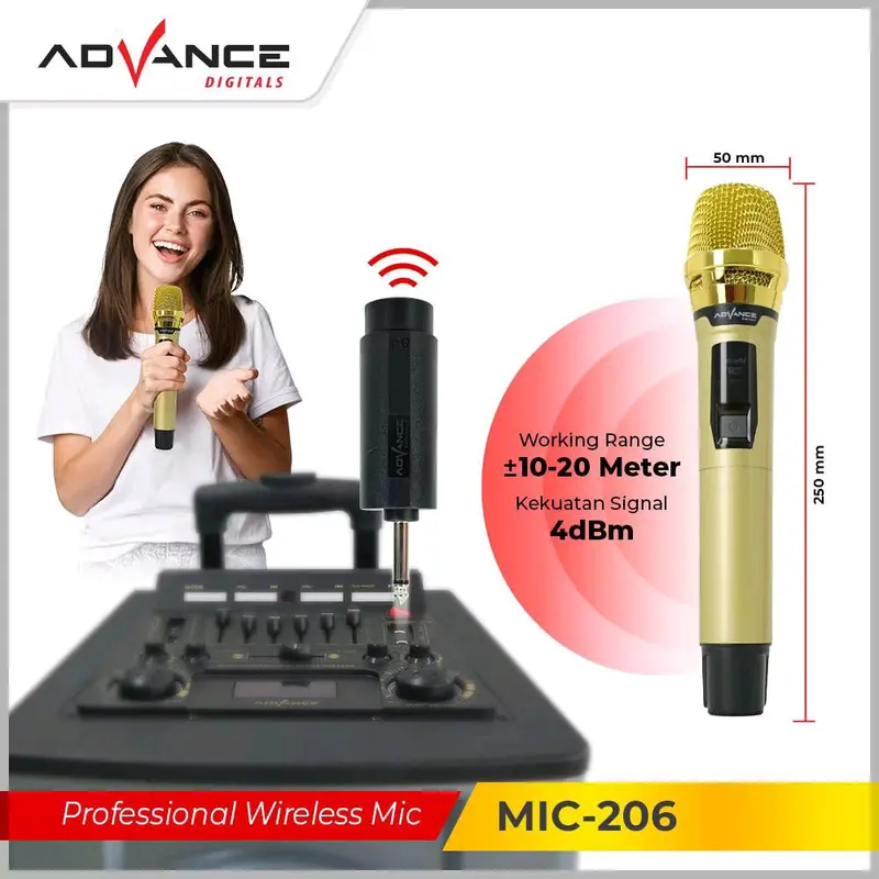 ￼ADVANCE Professional Microphone MIC-206 Mic Wireless Mikrofon Gold Bisa di Charger [Garansi 1 Tahun] 2