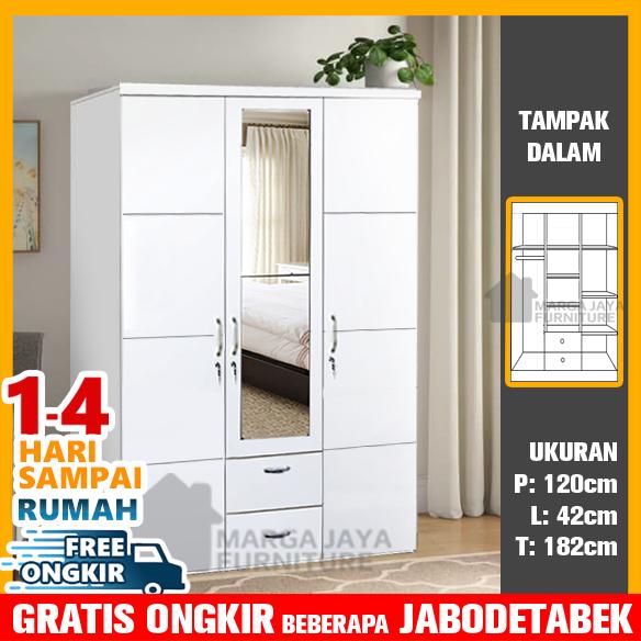 Gambar Lemari Pakaian 3 Pintu Minimalis Putih Nevada Series Furniture dari Marga Jaya Furniture 5 Kota Administrasi Jakarta Timur Tokopedia