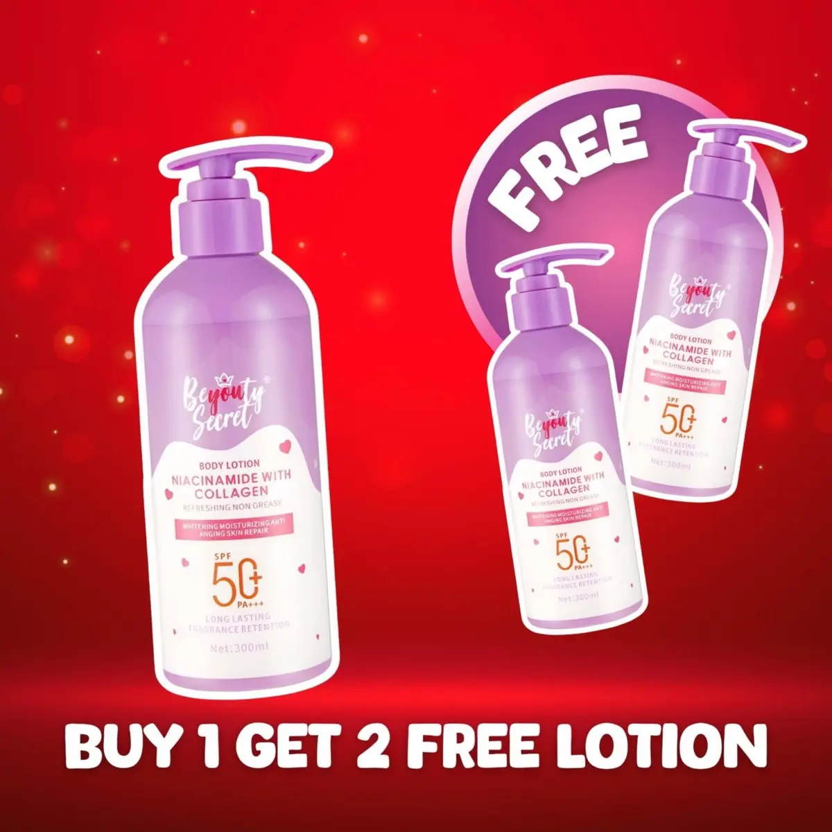 Buy 1 Get 2 free beyouty Secret lotion with Niacinamide & Collagen  with spf50+++