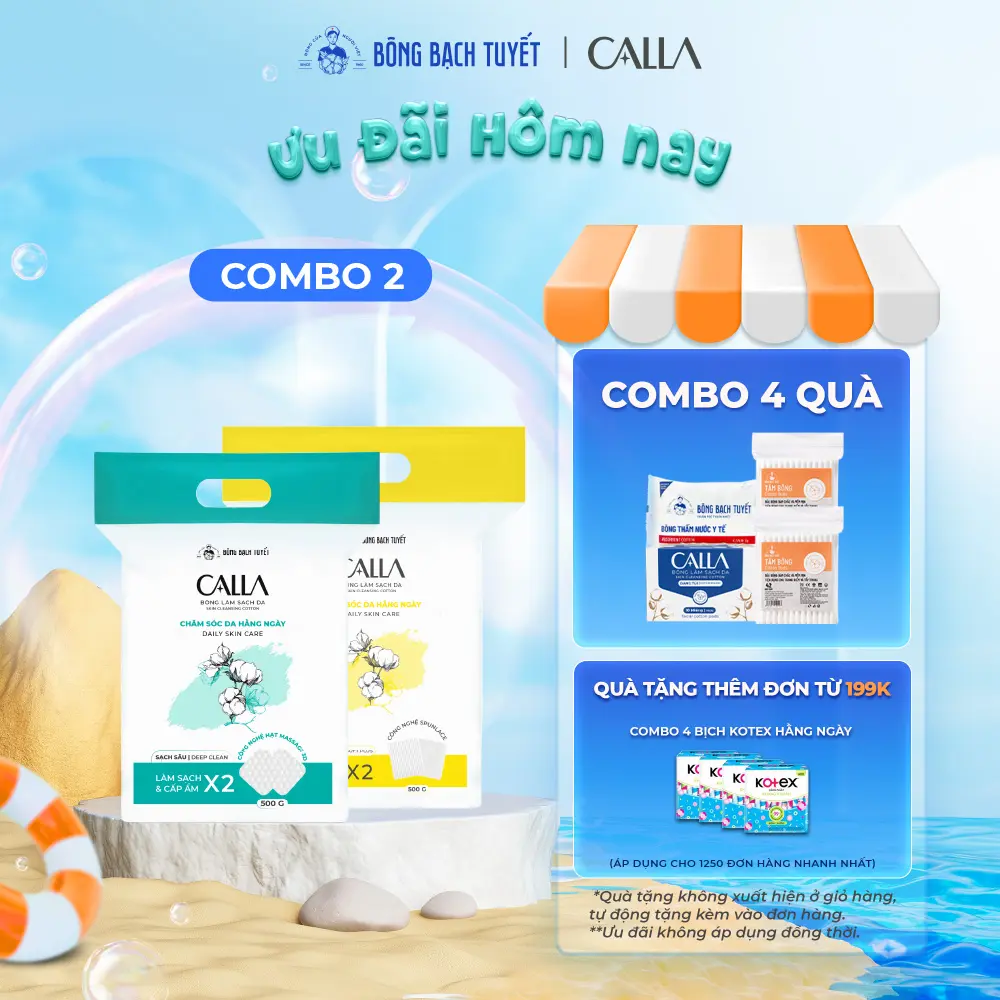 Combo 2 túi bông tẩy trang Calla Bông Bạch Tuyết mềm mịn 250g + sạch sâu 250g #skincare, #bongtaytrang, #lamsachda Cosmetic