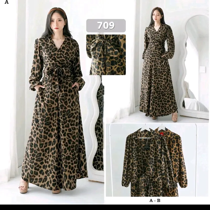 JLC 709 stelan laurencia kimono celana kulot lebar leopard busui ,hiljab , fashion wanita woolpeach premium highquality  Setelan Panjang 0