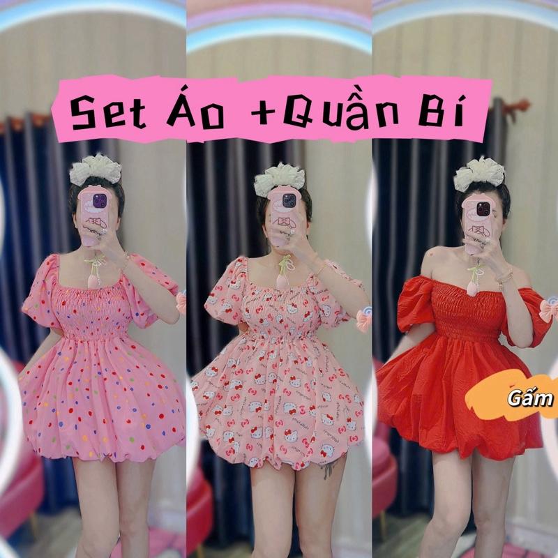 Sét tay búp babidoll bí đồ ngủ hoạ tiết hoạt hình siêu hot dress woman nữ