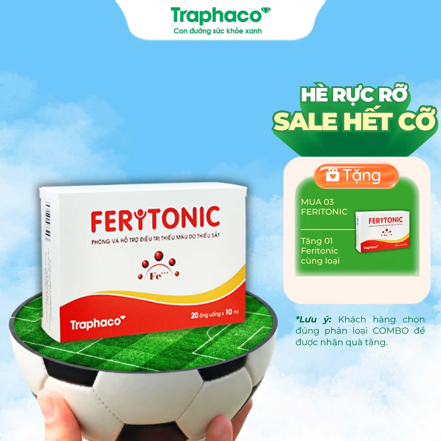 TPBVSK Feritonic Traphaco - Hỗ trợ Bổ Sung Sắt Cho Bé Và Phụ Nữ, Hỗ trợ Giảm Nguy Cơ Thiếu Máu Hộp 2 Vỉ x 10 Ống thuỷ tinh