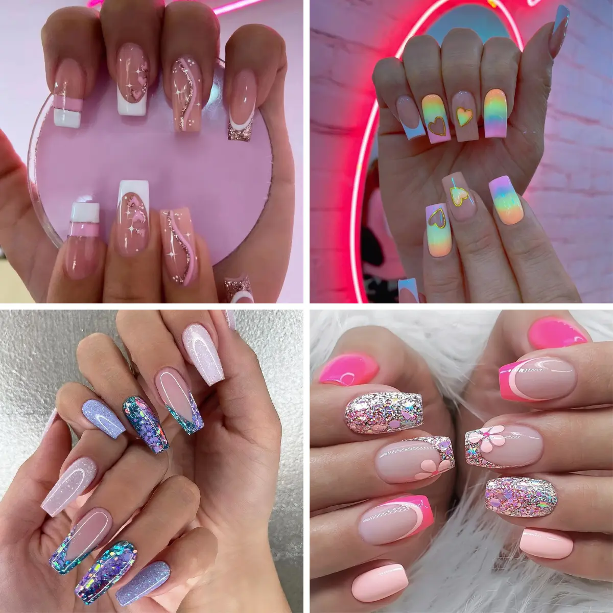 [Glue Included] Stylish and Shiny Medium-Long Detachable Handmade Square False Nails [24-Piece Set]