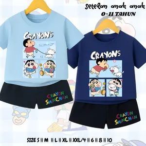 One set atasan dan bawahan anak anak S1nchan Lengan pendek Setelan anak anak sehari hari bahan katun muat sampai usia 10 tahun