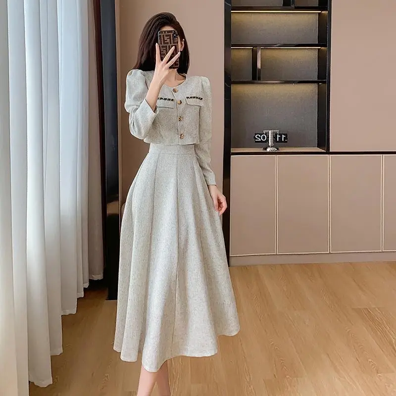 DOHEE TWEED ONE SET PREMIUM | SETELAN WANITA KOREAN STYLE LONGSLEEVE TOP AND MIDI SKIRT - OS381 4