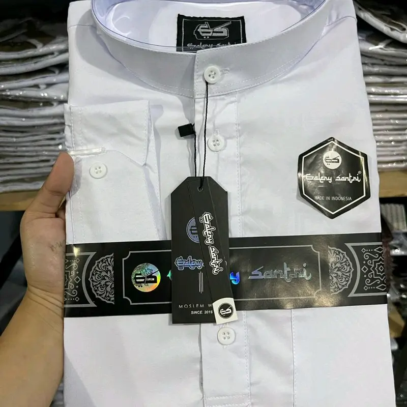 Galery Santri Baju Kemko Melayu Kemeja Koko Muslim Pria Bahan Spun Embos Premium Motif Polos Lengan Panjang Model Terbaru 8
