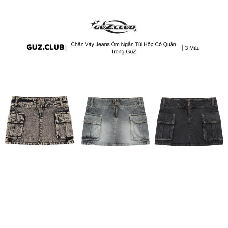 [CLEARENCE] Chân Váy Jeans Ôm Ngắn Túi Hộp Có Quần Trong GuZ - Vr2 Nữ Women Kem - GUZ -  M6