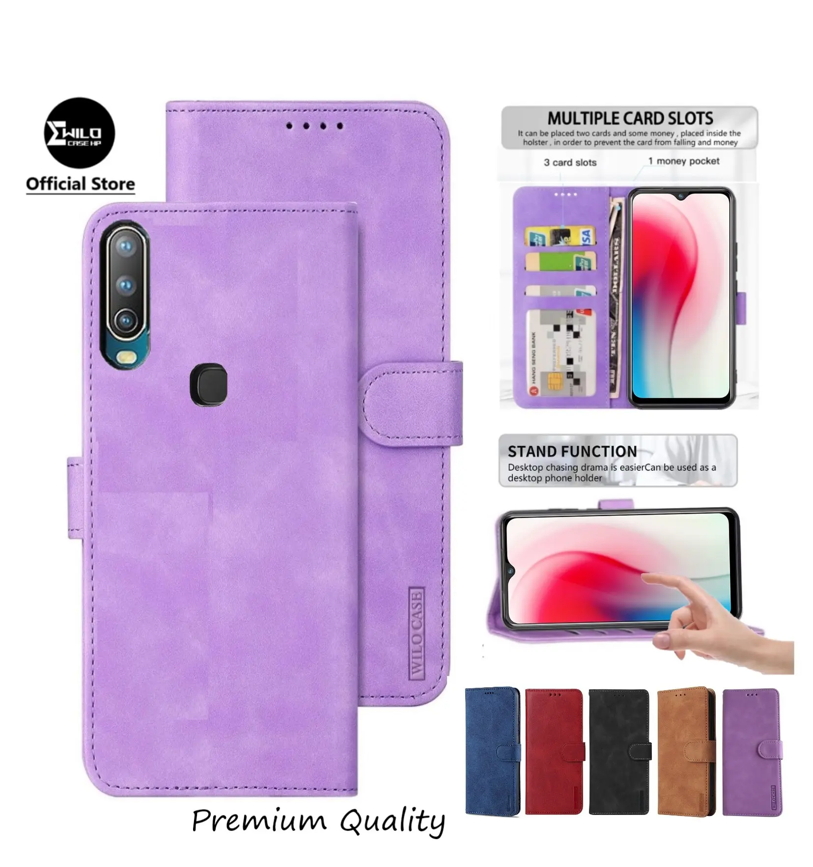FLIP CASE UNTUK VIVO Y12/Y15/Y17 FLIP LEATHER CASE PREMIUM-FLIP WALLET CASE KULIT TPU