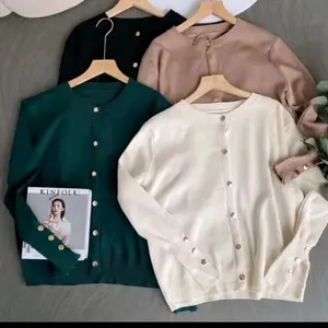 Cardigan Inara Kancing Gold Cardigan Rajut Basic Atasan Rajut Wanita  Baju  Knitwear